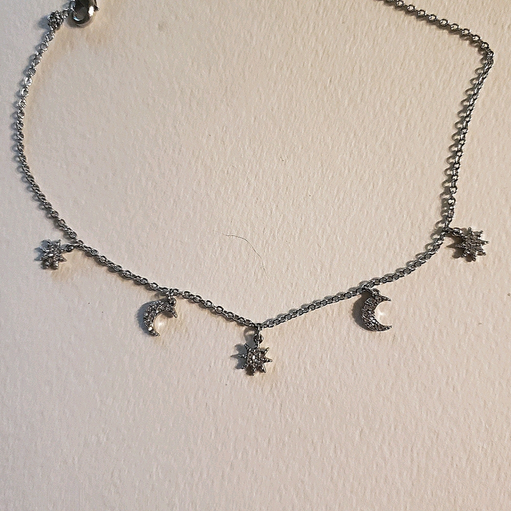 silver moon and star choker necklace